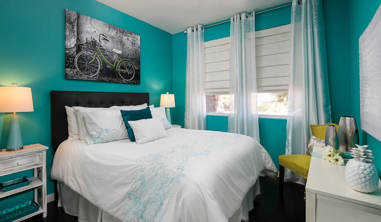 Roman shades in a Miami bedroom